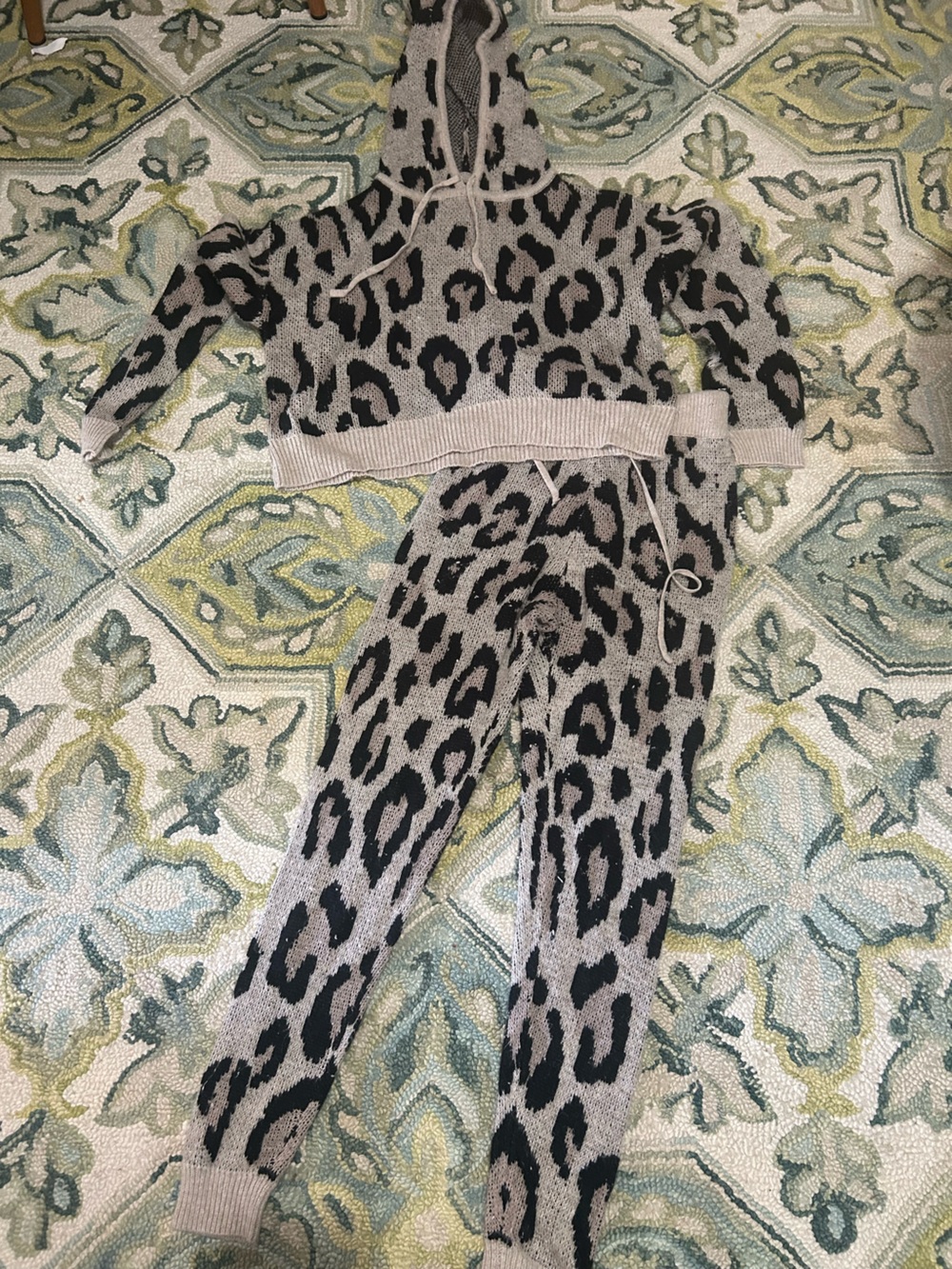 Olivaceous Gray and Black Leopard Scoop Neck Knit Set